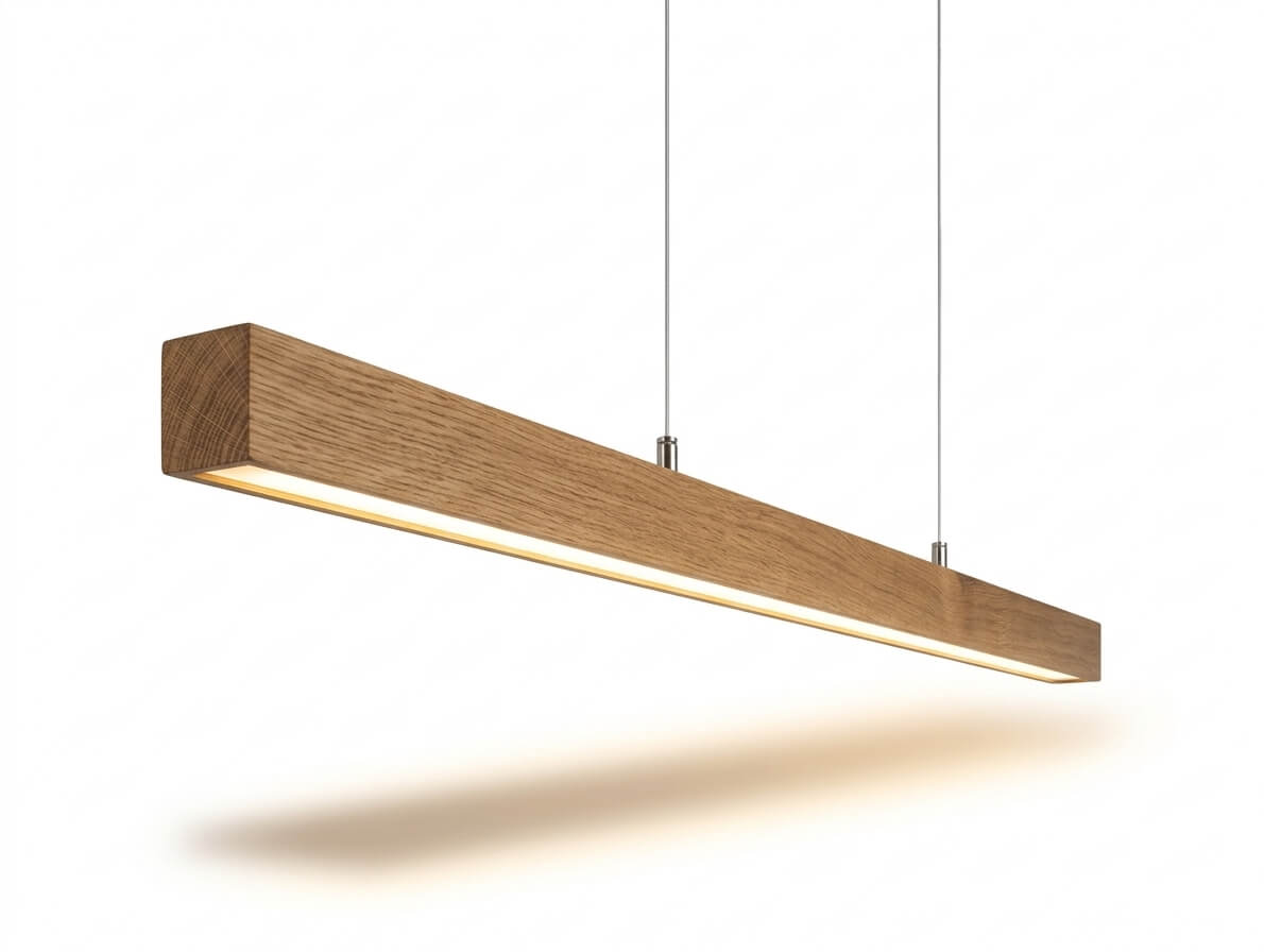 Eichenholzlampe, Eichenholzleuchte, dimmbare Esstischleuchte mit indirektem Licht ohne Stromkabel, Designerleuchte, Hochwertige Leuchte, Manufakturleuchte, Hängeleuchte ohne Stromkabel, Kochinsel Beleuchtung, Hängeleuchte aus Holz, Pendelleuchte, Hoche Leuchtkraft, Hoher CRI / Ra Wert, dimmbare Pendelleuchte, Pendellampe mit indirektem Licht und dimmbar, Handgefertigte Leuchten